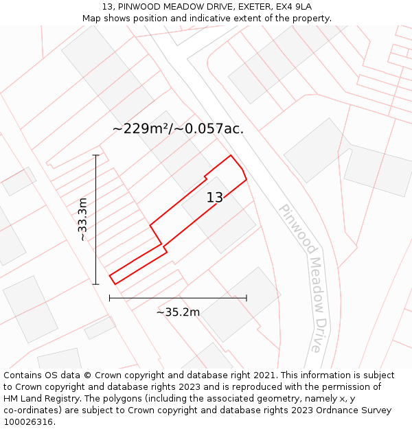 13, PINWOOD MEADOW DRIVE, EXETER, EX4 9LA: Plot and title map