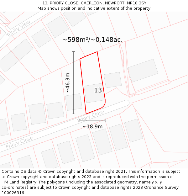 13, PRIORY CLOSE, CAERLEON, NEWPORT, NP18 3SY: Plot and title map