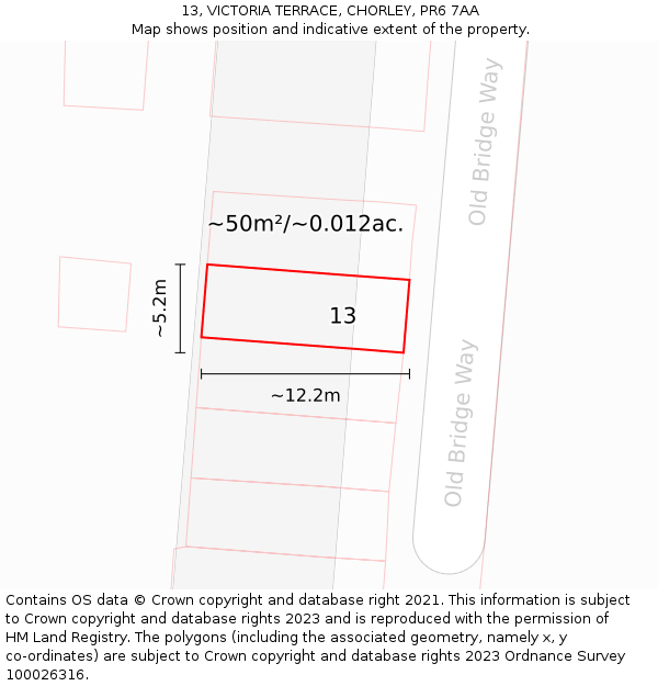 13, VICTORIA TERRACE, CHORLEY, PR6 7AA: Plot and title map