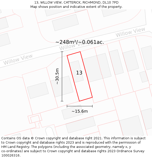 13, WILLOW VIEW, CATTERICK, RICHMOND, DL10 7PD: Plot and title map