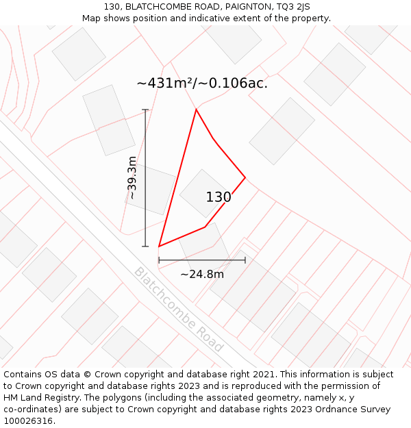130, BLATCHCOMBE ROAD, PAIGNTON, TQ3 2JS: Plot and title map