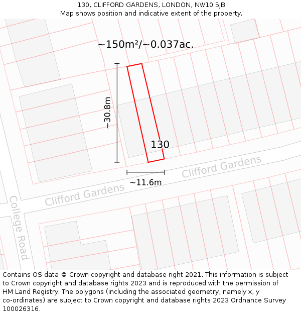 130, CLIFFORD GARDENS, LONDON, NW10 5JB: Plot and title map