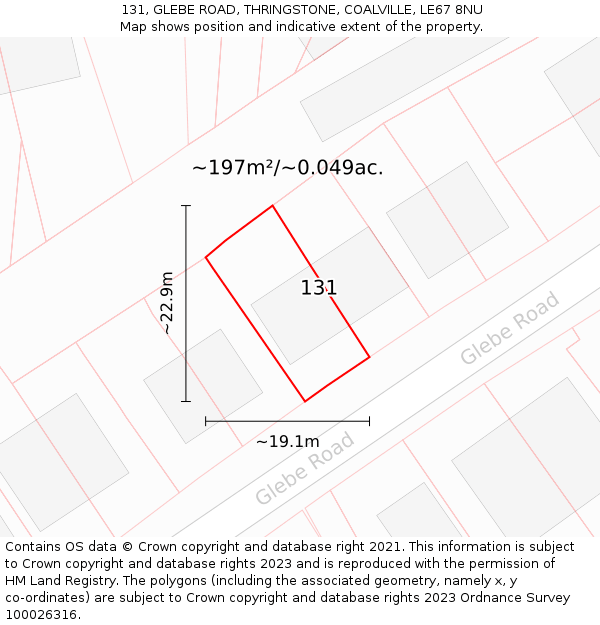 131, GLEBE ROAD, THRINGSTONE, COALVILLE, LE67 8NU: Plot and title map
