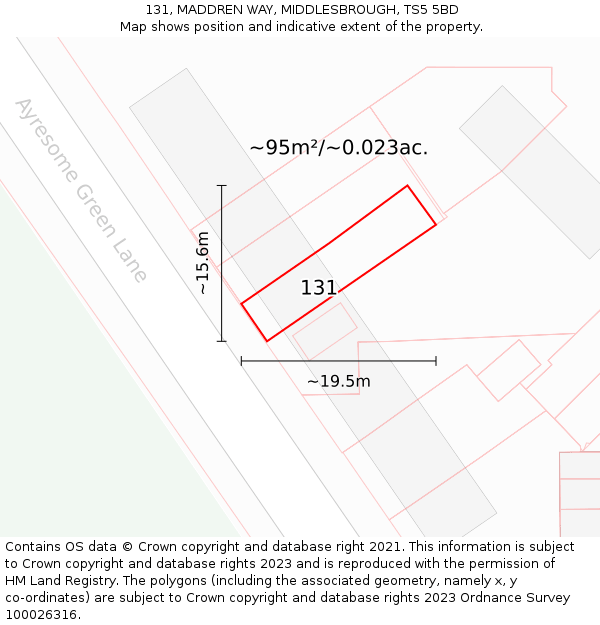 131, MADDREN WAY, MIDDLESBROUGH, TS5 5BD: Plot and title map