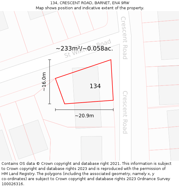134, CRESCENT ROAD, BARNET, EN4 9RW: Plot and title map