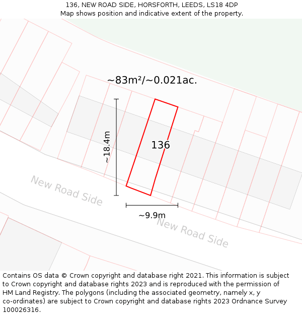 136, NEW ROAD SIDE, HORSFORTH, LEEDS, LS18 4DP: Plot and title map