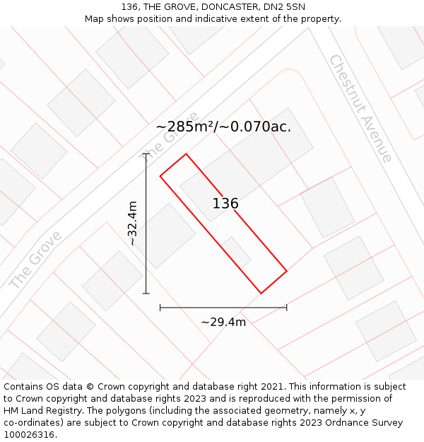 136, THE GROVE, DONCASTER, DN2 5SN: Plot and title map