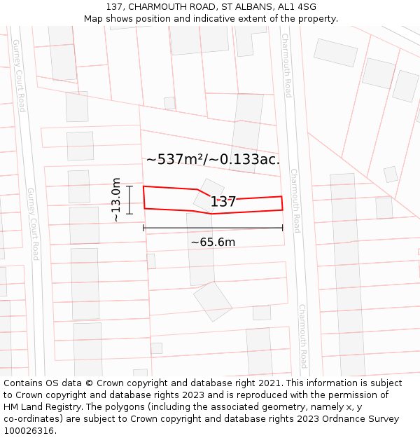 137, CHARMOUTH ROAD, ST ALBANS, AL1 4SG: Plot and title map
