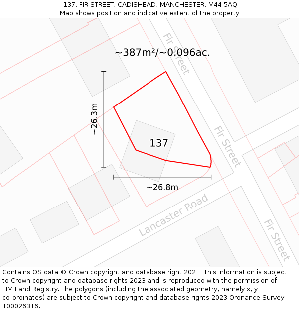 137, FIR STREET, CADISHEAD, MANCHESTER, M44 5AQ: Plot and title map