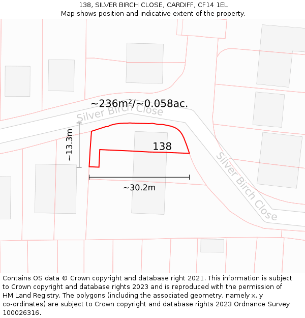 138, SILVER BIRCH CLOSE, CARDIFF, CF14 1EL: Plot and title map
