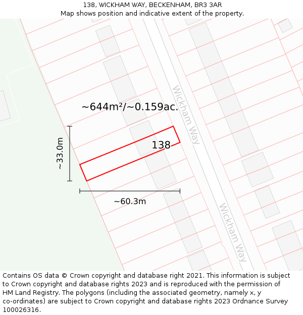 138, WICKHAM WAY, BECKENHAM, BR3 3AR: Plot and title map