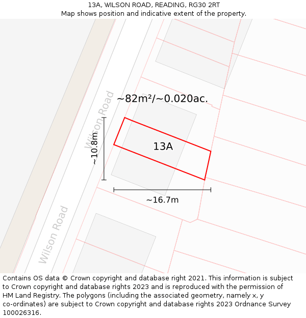 13A, WILSON ROAD, READING, RG30 2RT: Plot and title map