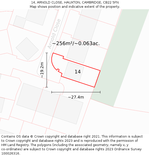 14, ARNOLD CLOSE, HAUXTON, CAMBRIDGE, CB22 5FN: Plot and title map