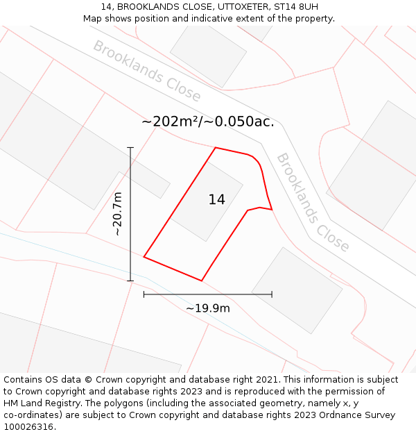 14, BROOKLANDS CLOSE, UTTOXETER, ST14 8UH: Plot and title map