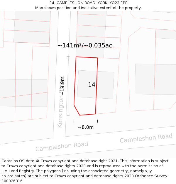 14, CAMPLESHON ROAD, YORK, YO23 1PE: Plot and title map
