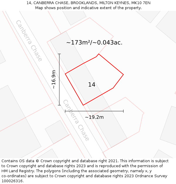 14, CANBERRA CHASE, BROOKLANDS, MILTON KEYNES, MK10 7EN: Plot and title map