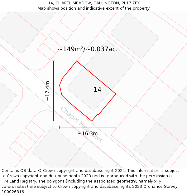 14, CHAPEL MEADOW, CALLINGTON, PL17 7FX: Plot and title map