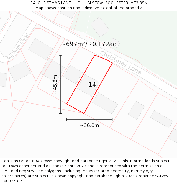 14, CHRISTMAS LANE, HIGH HALSTOW, ROCHESTER, ME3 8SN: Plot and title map