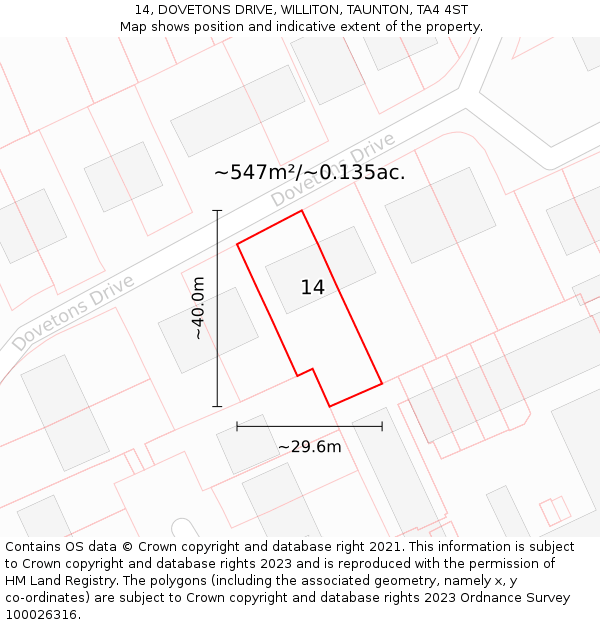 14, DOVETONS DRIVE, WILLITON, TAUNTON, TA4 4ST: Plot and title map