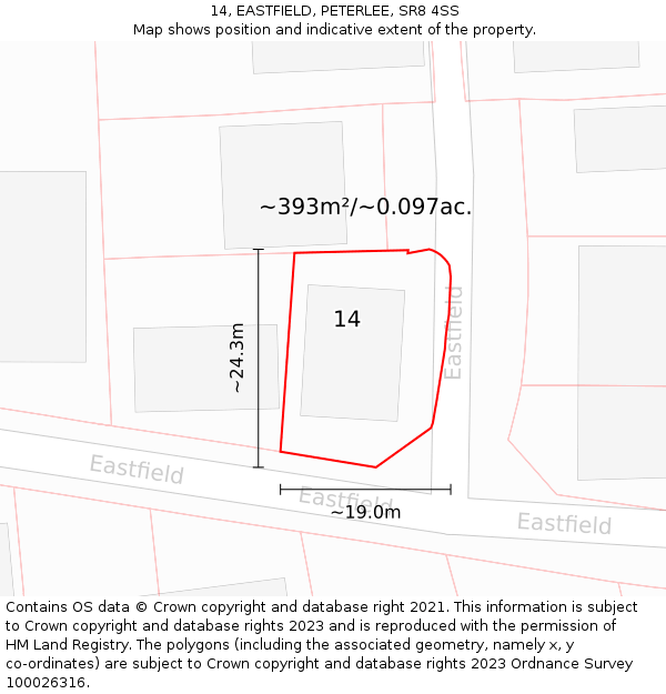 14, EASTFIELD, PETERLEE, SR8 4SS: Plot and title map