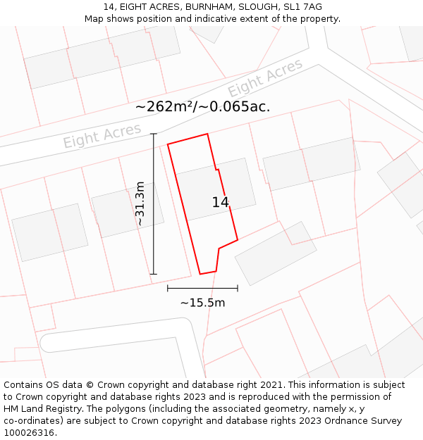 14, EIGHT ACRES, BURNHAM, SLOUGH, SL1 7AG: Plot and title map