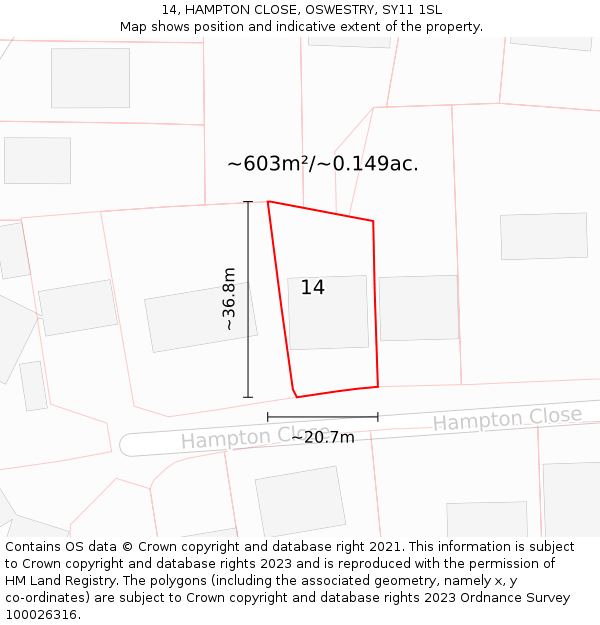 14, HAMPTON CLOSE, OSWESTRY, SY11 1SL: Plot and title map