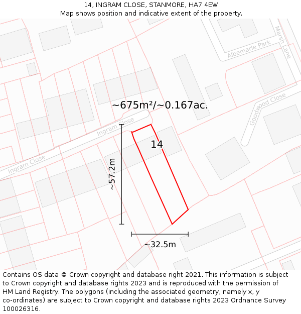 14, INGRAM CLOSE, STANMORE, HA7 4EW: Plot and title map