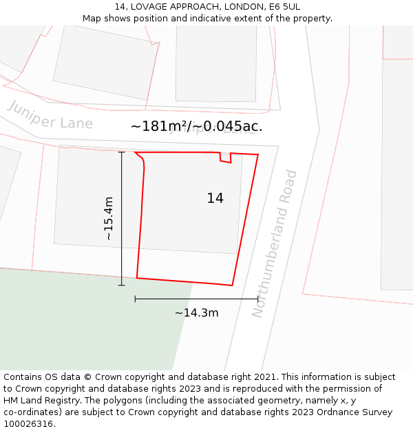 14, LOVAGE APPROACH, LONDON, E6 5UL: Plot and title map