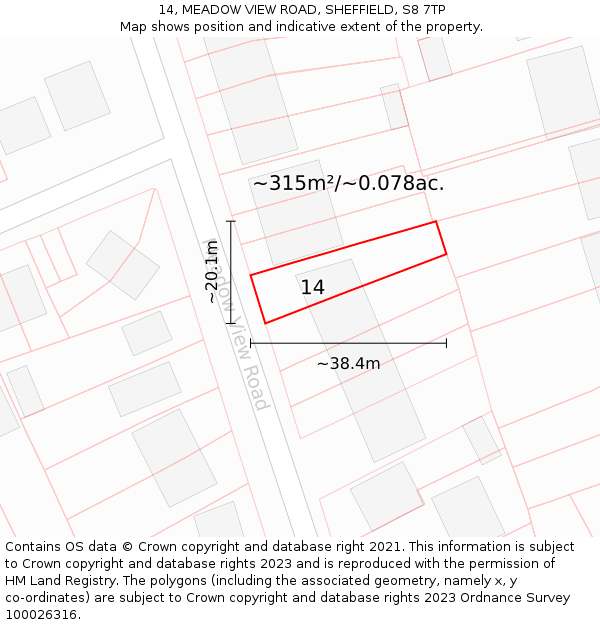 14, MEADOW VIEW ROAD, SHEFFIELD, S8 7TP: Plot and title map