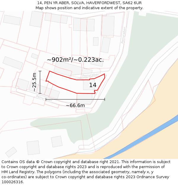 14, PEN YR ABER, SOLVA, HAVERFORDWEST, SA62 6UR: Plot and title map