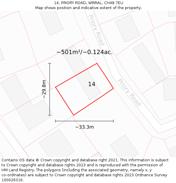 14, PRIORY ROAD, WIRRAL, CH48 7EU: Plot and title map