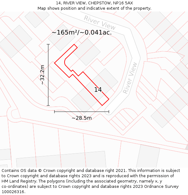 14, RIVER VIEW, CHEPSTOW, NP16 5AX: Plot and title map