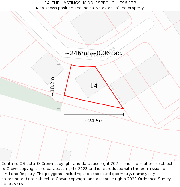 14, THE HASTINGS, MIDDLESBROUGH, TS6 0BB: Plot and title map