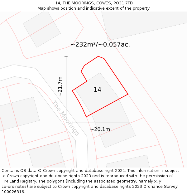 14, THE MOORINGS, COWES, PO31 7FB: Plot and title map