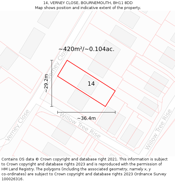 14, VERNEY CLOSE, BOURNEMOUTH, BH11 8DD: Plot and title map