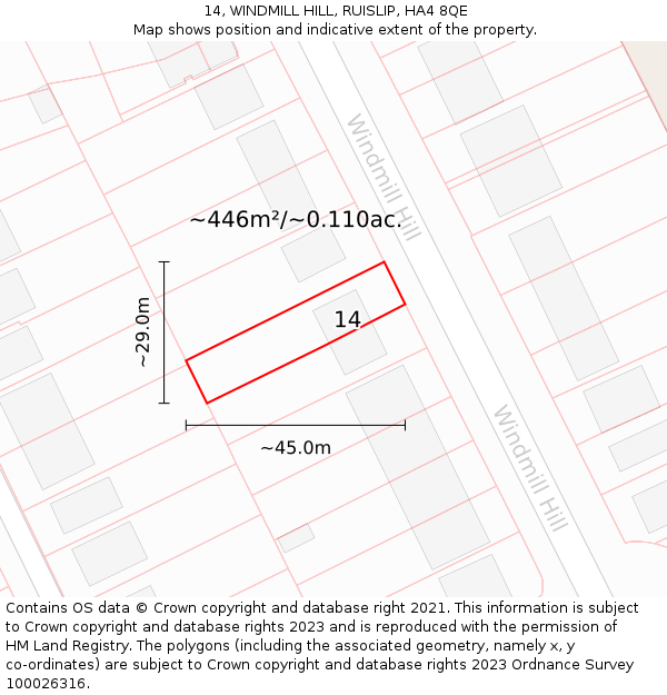 14, WINDMILL HILL, RUISLIP, HA4 8QE: Plot and title map