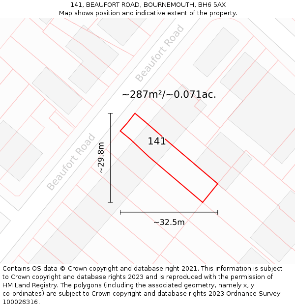 141, BEAUFORT ROAD, BOURNEMOUTH, BH6 5AX: Plot and title map