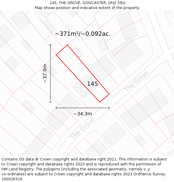 145, THE GROVE, DONCASTER, DN2 5SN: Plot and title map