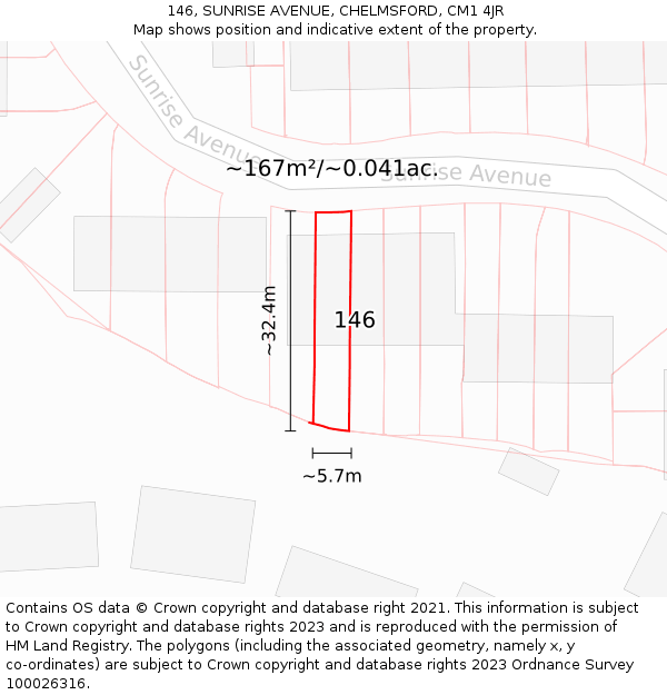 146, SUNRISE AVENUE, CHELMSFORD, CM1 4JR: Plot and title map