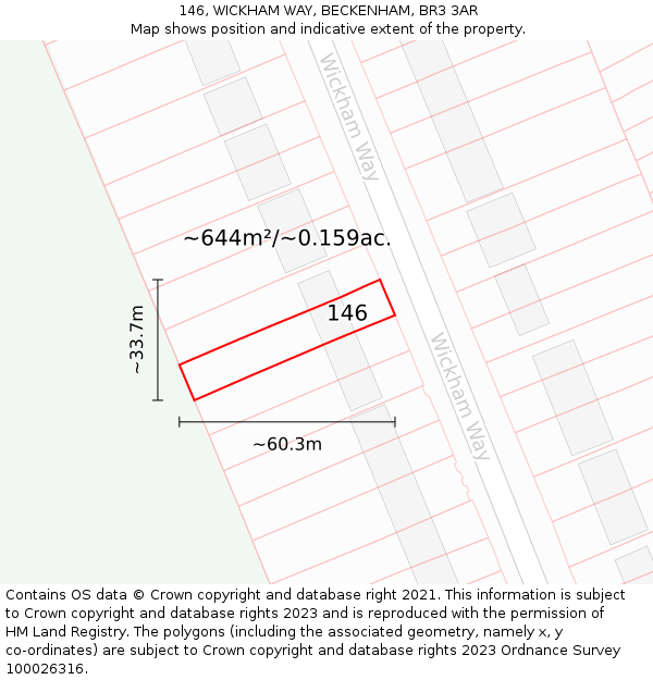 146, WICKHAM WAY, BECKENHAM, BR3 3AR: Plot and title map