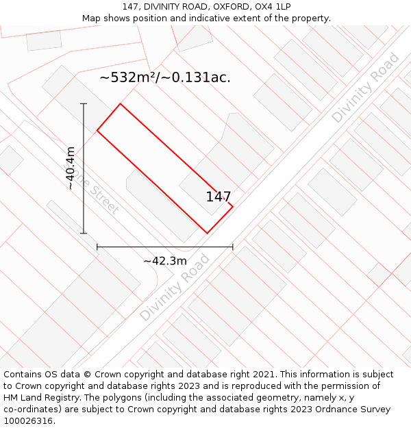 147, DIVINITY ROAD, OXFORD, OX4 1LP: Plot and title map