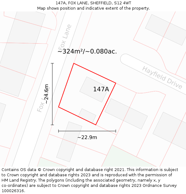 147A, FOX LANE, SHEFFIELD, S12 4WT: Plot and title map