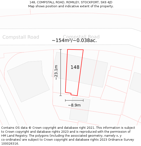 148, COMPSTALL ROAD, ROMILEY, STOCKPORT, SK6 4JD: Plot and title map