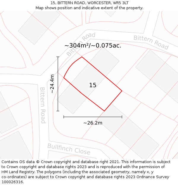 15, BITTERN ROAD, WORCESTER, WR5 3LT: Plot and title map