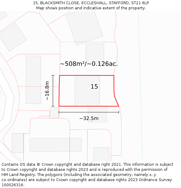 15, BLACKSMITH CLOSE, ECCLESHALL, STAFFORD, ST21 6LP: Plot and title map