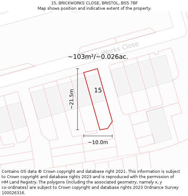 15, BRICKWORKS CLOSE, BRISTOL, BS5 7BF: Plot and title map
