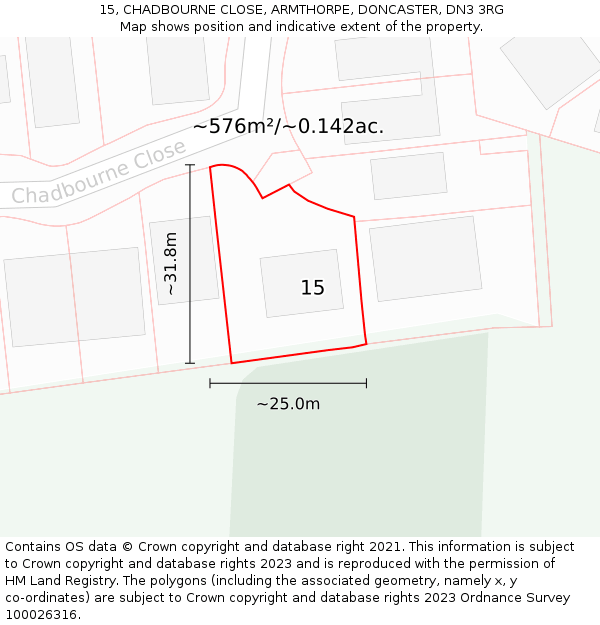 15, CHADBOURNE CLOSE, ARMTHORPE, DONCASTER, DN3 3RG: Plot and title map