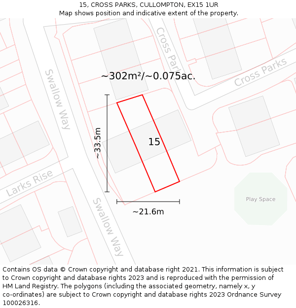 15, CROSS PARKS, CULLOMPTON, EX15 1UR: Plot and title map