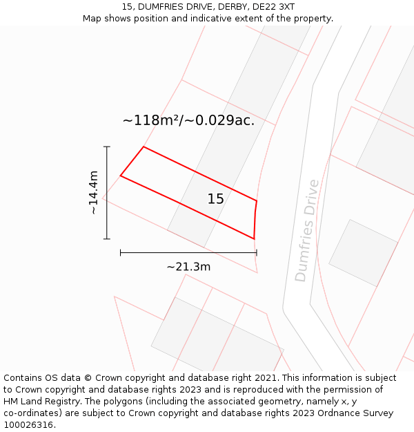15, DUMFRIES DRIVE, DERBY, DE22 3XT: Plot and title map