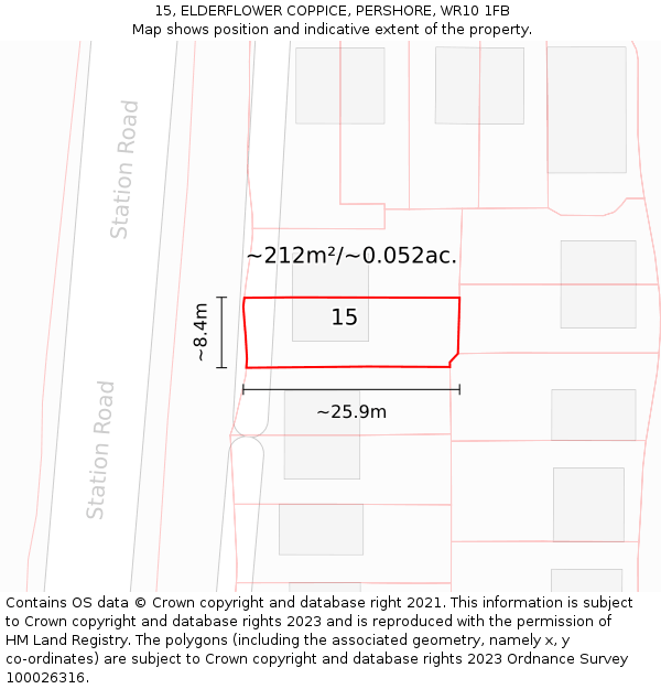 15, ELDERFLOWER COPPICE, PERSHORE, WR10 1FB: Plot and title map